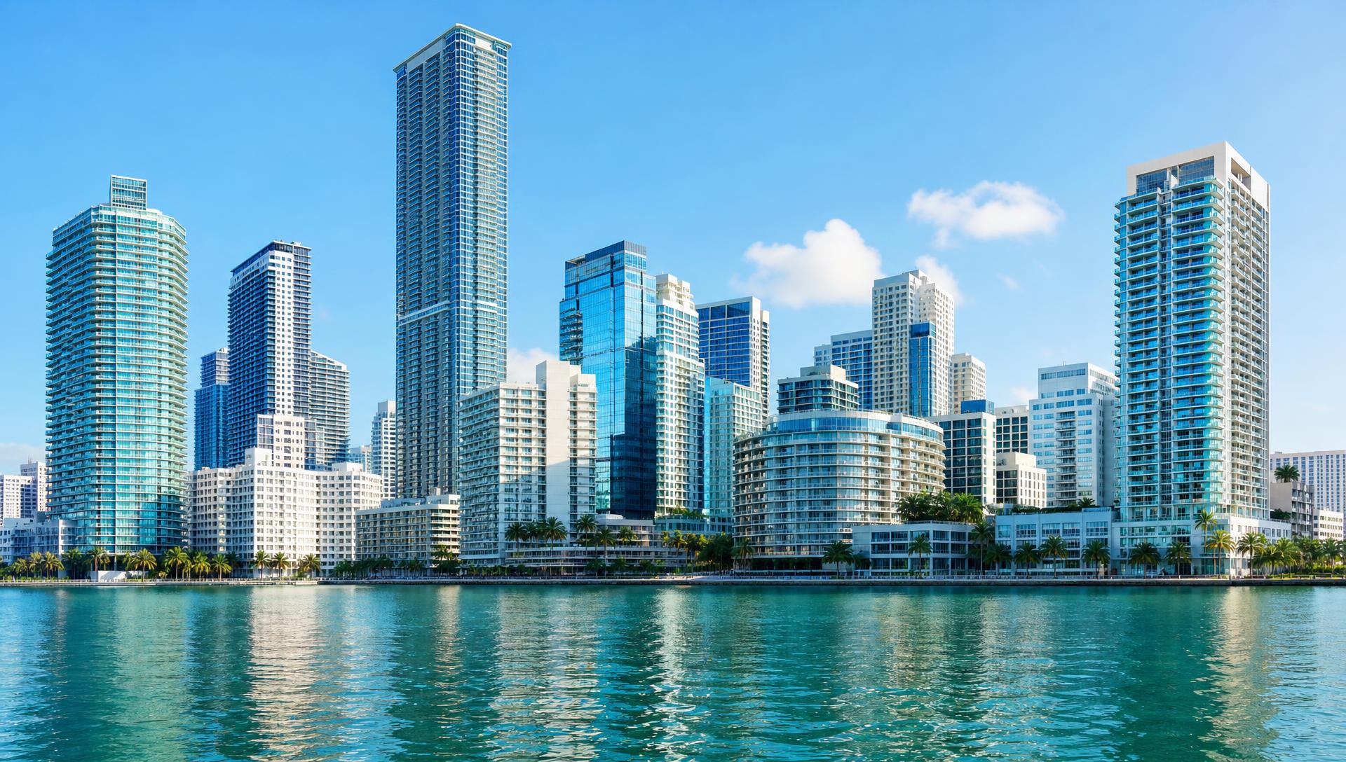 Brickell waterfront skyline of new condominium towers in Miami