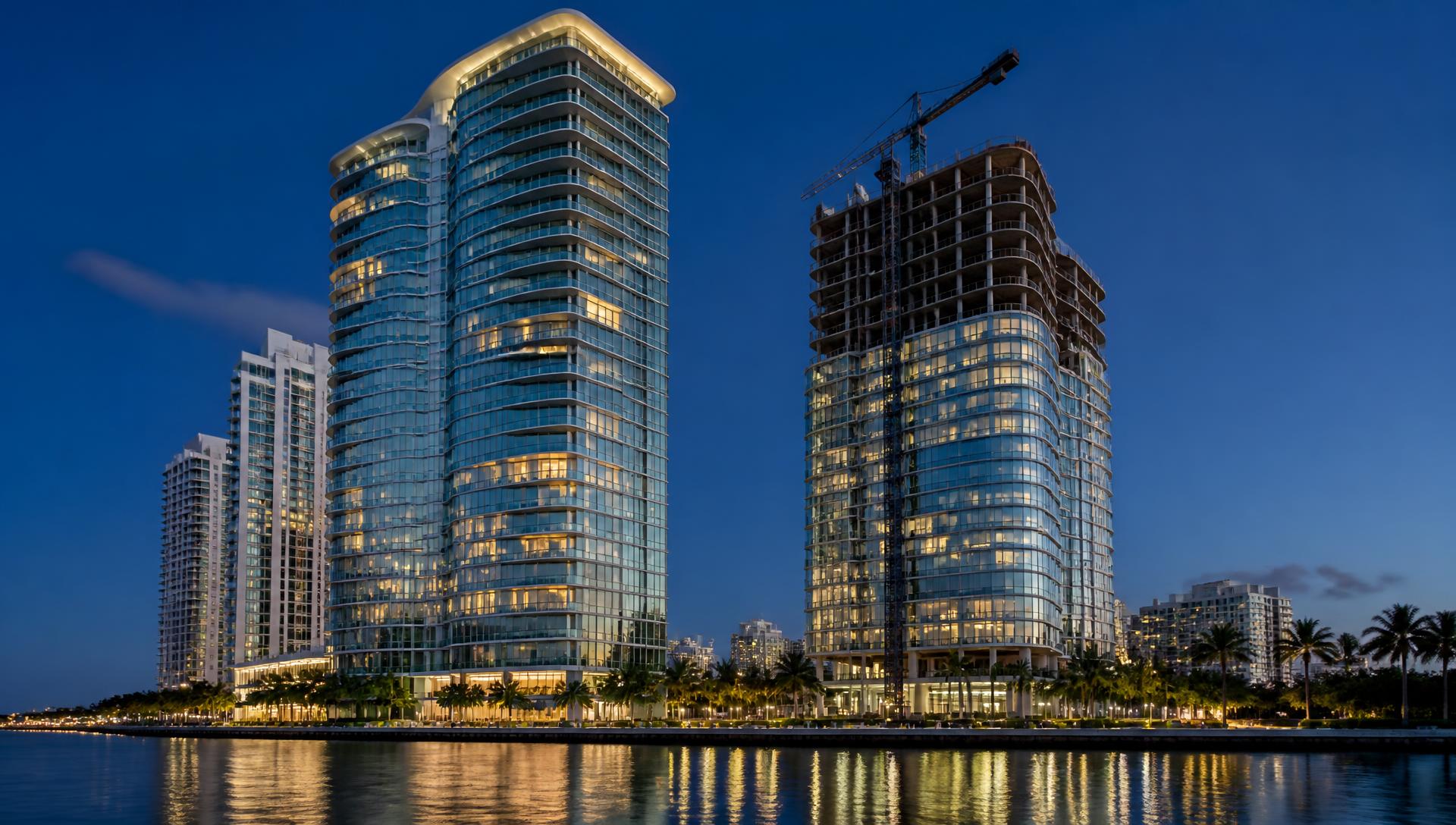 New construction condominium towers rising along the Miami skyline